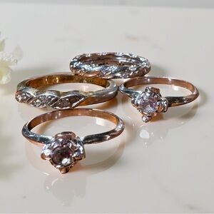 Vintage Estate Sterling Silver Ring Lot Floral & Textured Bands Mixed Stones